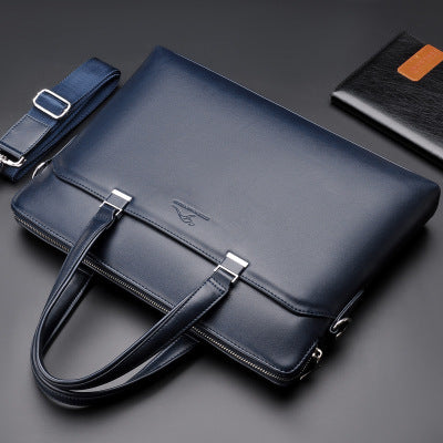CJD PU leather business briefcase in navy with top handles and detachable strap for professionals