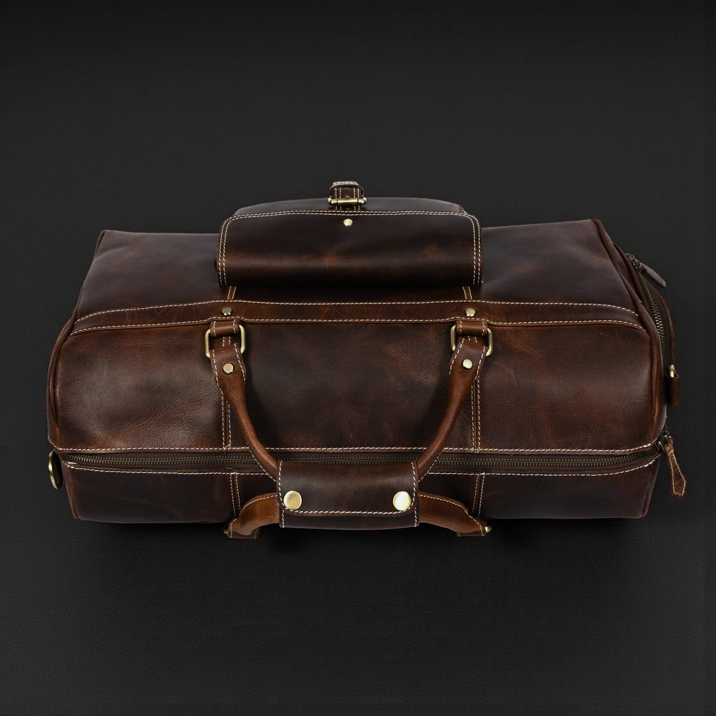 The Voyager Duffle — Brown Full-Grain Distressed Canadian Leather Duffle Bag