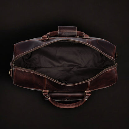 The Voyager Duffle — Brown Full-Grain Distressed Canadian Leather Duffle Bag