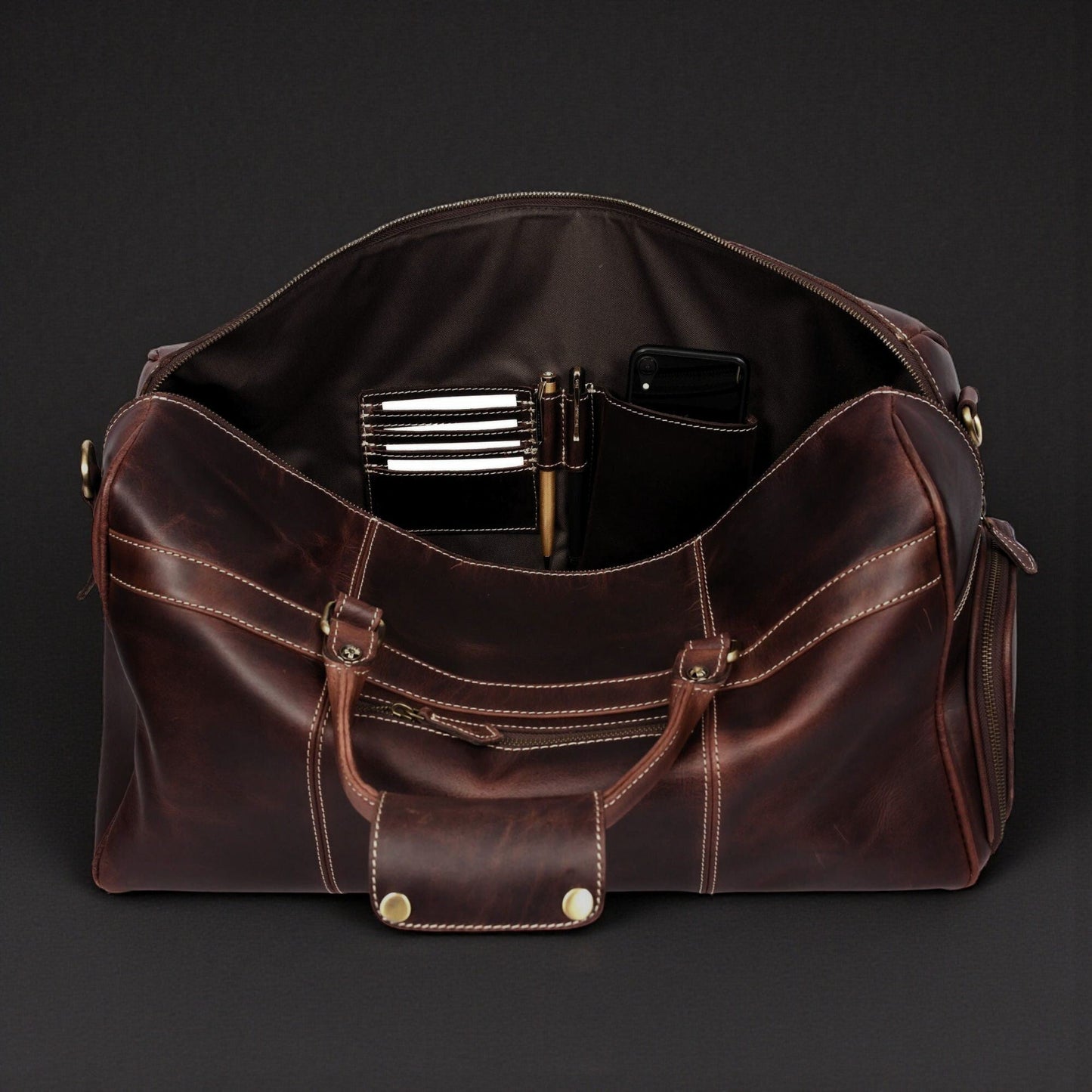 The Voyager Duffle — Brown Full-Grain Distressed Canadian Leather Duffle Bag