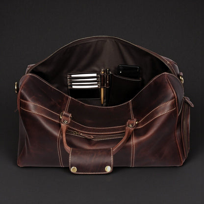 The Voyager Duffle — Brown Full-Grain Distressed Canadian Leather Duffle Bag