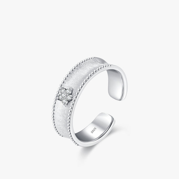 women's diamond adjustable ring with stylish beaded detailing and elegant design
