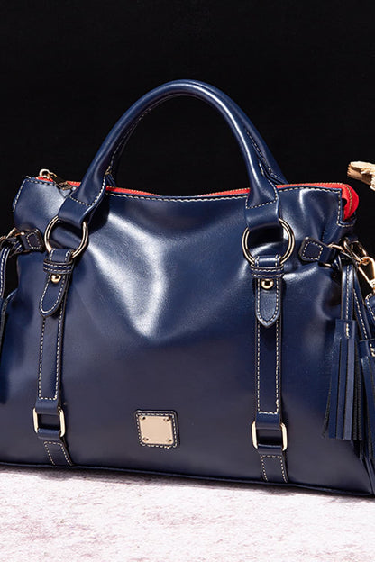 Navy women's PU leather laptop handbag with stylish design and detachable shoulder straps