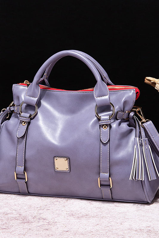 Trendsi women's PU leather laptop handbag in lavender with stylish tassels and adjustable straps