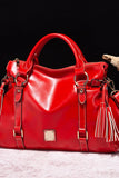 Trendsi women's PU leather laptop handbag in vibrant red with stylish tassel and dual handles