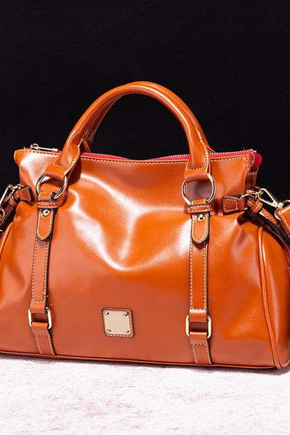 Trendsi women's PU leather laptop handbag in rich orange color with stylish handles and detachable strap