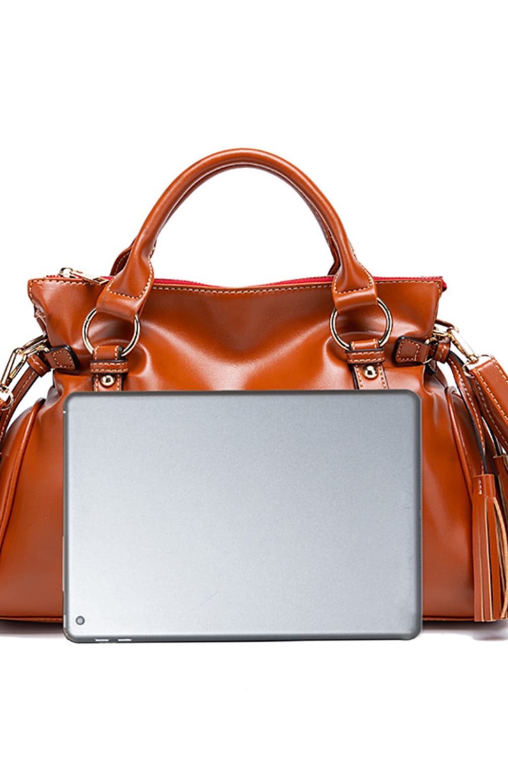 Stylish women's PU leather laptop handbag in brown, perfect for work and casual outings