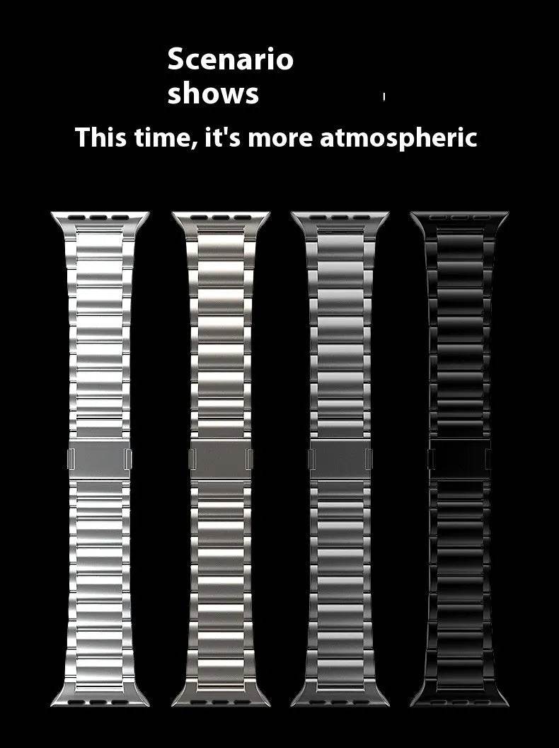 Collection of women's titanium alloy snap watch straps in silver and black for stylish timepieces