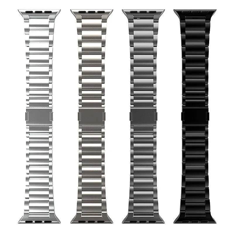 Four colors of women's titanium alloy snap watch strap featuring durable and stylish designs