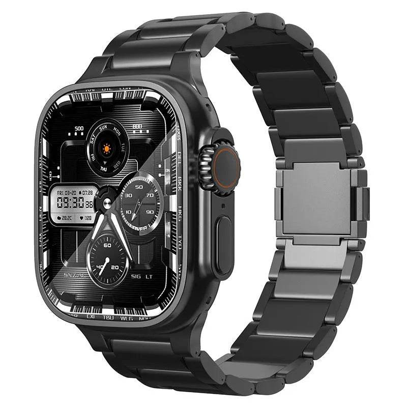 Stylish women's titanium alloy snap watch strap for modern smartwatches in sleek black design